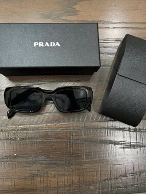 Prada Glossy Black Rectangular Sunglasses with Dark Lenses